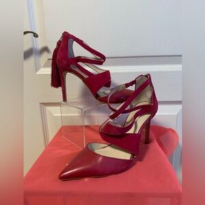 Hot pink heels suede/leather tassels size 7